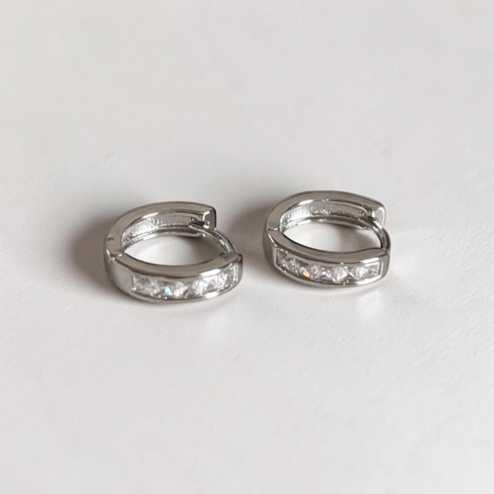 Small Silver CZ Huggie Hoop Earrings